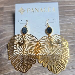 NWT Panacea gold leaf earring w/ druzy stone